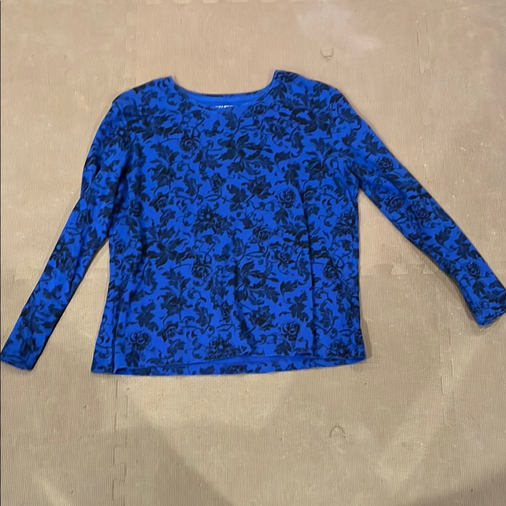 Blue and Black Floral Long Sleeve Top